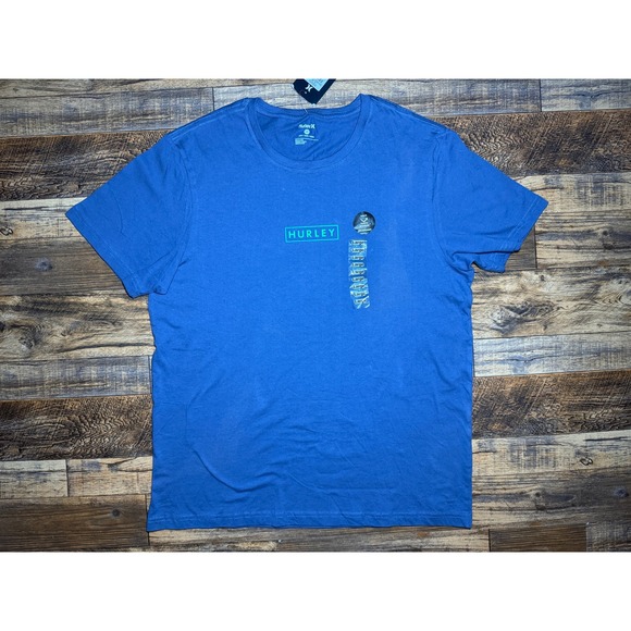 Hurley Mens T-Shirt Large Blue Short Sleeve Graphic Logo Reflective Casual - Picture 1 of 7